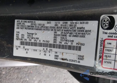 2014 Ford Fiesta Se z USA, uszkodzony, nr VIN 3FADP4BJ1EM185731